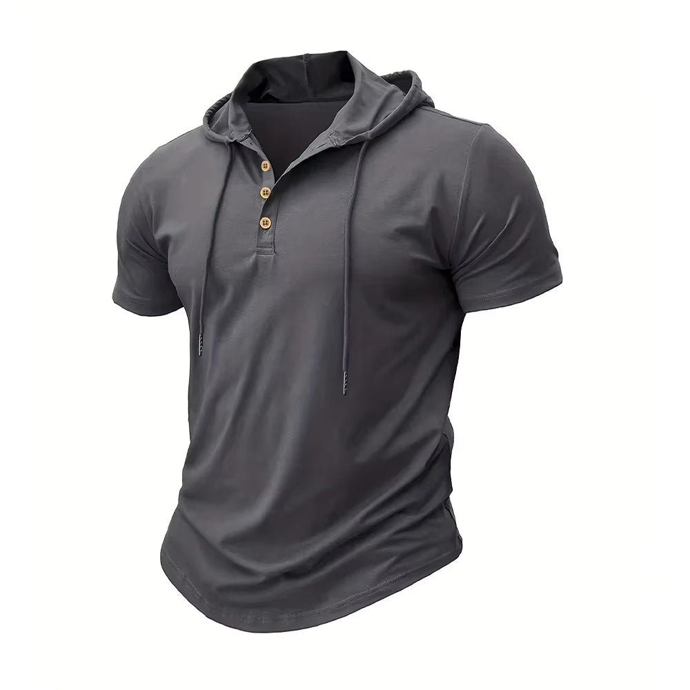 Men's T Shirt Summer Slim Fitness Hooded Short-Sleeved Tees Male Lightweight Hoodie Fitness Breathable Sports Tops by AliShop
