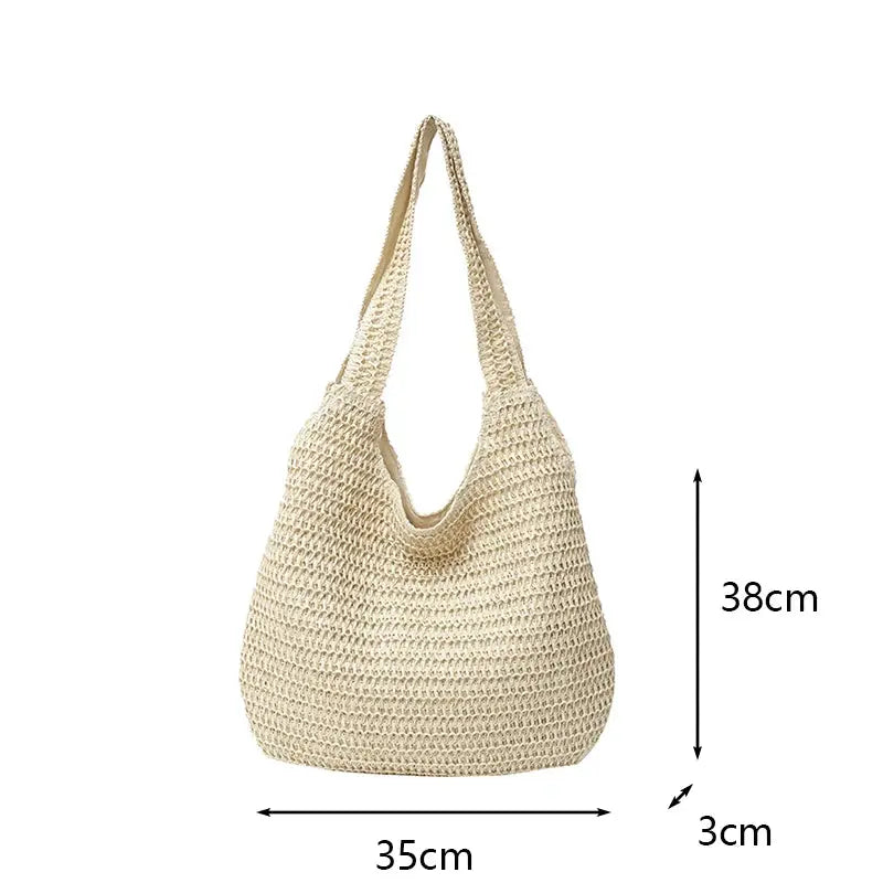 Fashion Rattan Women Shoulder Bags Woven Female Handbags Large Capacity Summer Beach Straw Bags Casual Tote Purses by AliShop