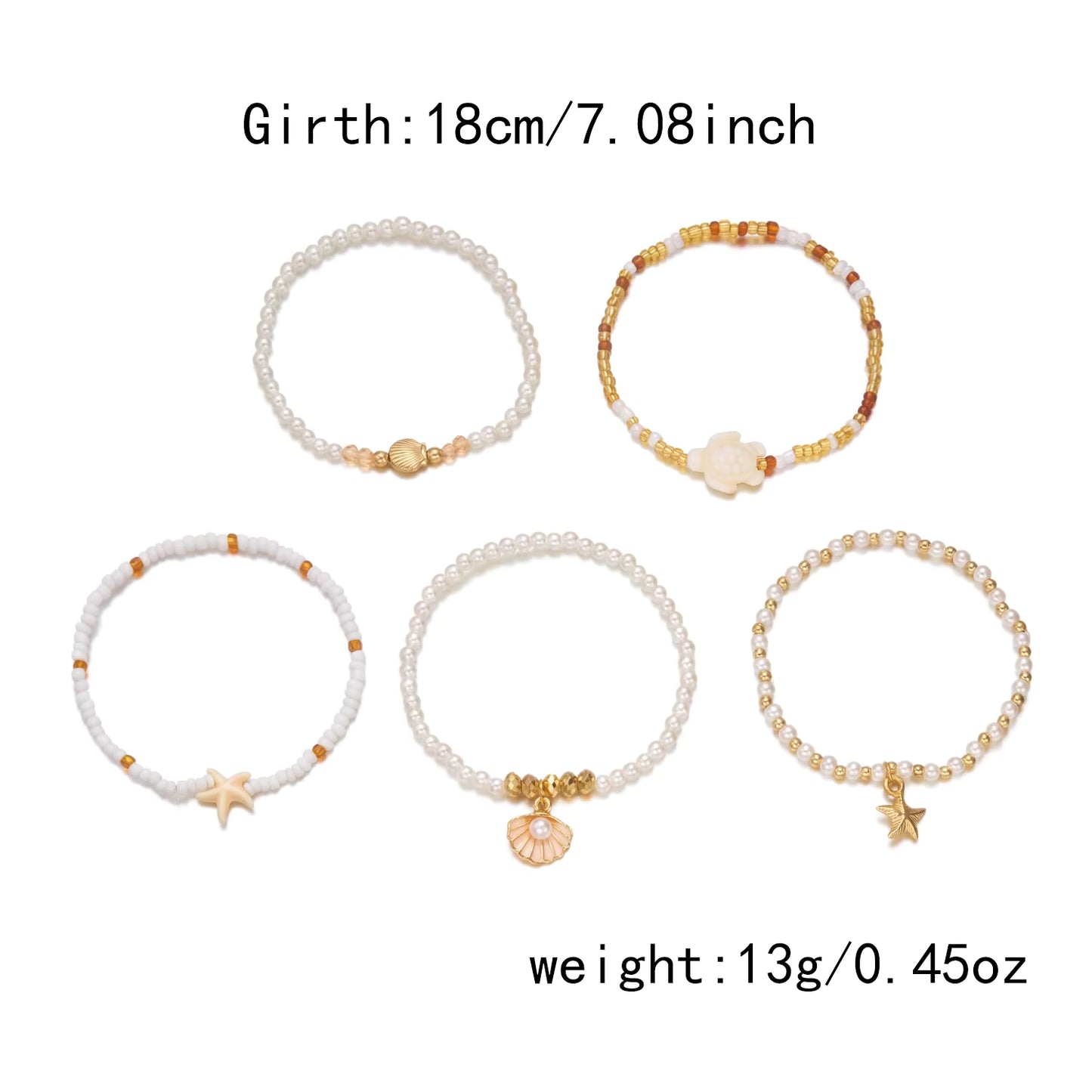 Multilayer Sea Turtle Shell Chain Bracelet Set for Women Elegant Starfish Imitation Pearl Bracelets Resort Wear Jewelry Gift by AliShop