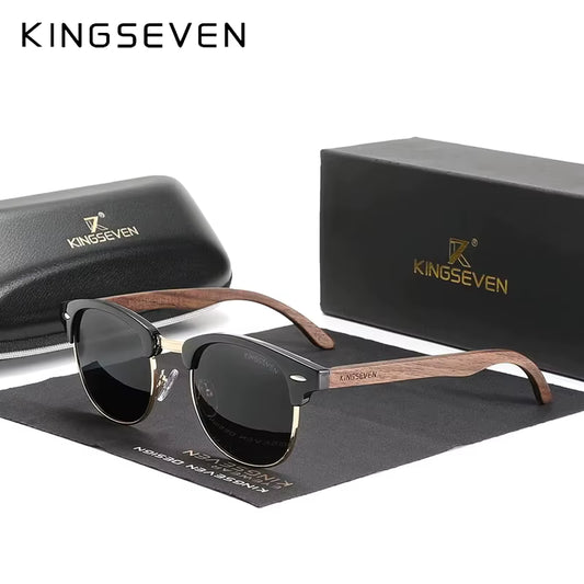 KINGSEVEN Brand Walnut Sunglasses Men Women Polarized UV400 Lens Wood Round Frame Glasses Vintage Retro Luxury Eyewear Patchwork by AliShop