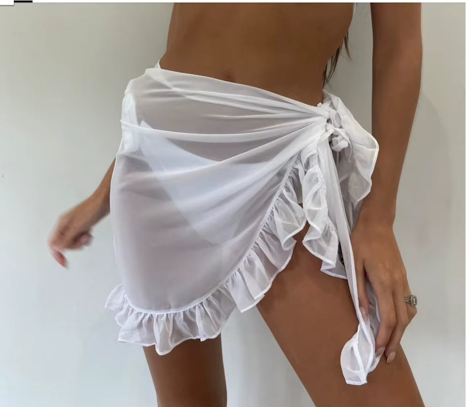Bestwayclox Ruffle Bikini Cover Ups Short Skirt for Women 2024 Summer Sun Protection Sarong Bikini Beach Dress Brazilian Sarong by AliShop