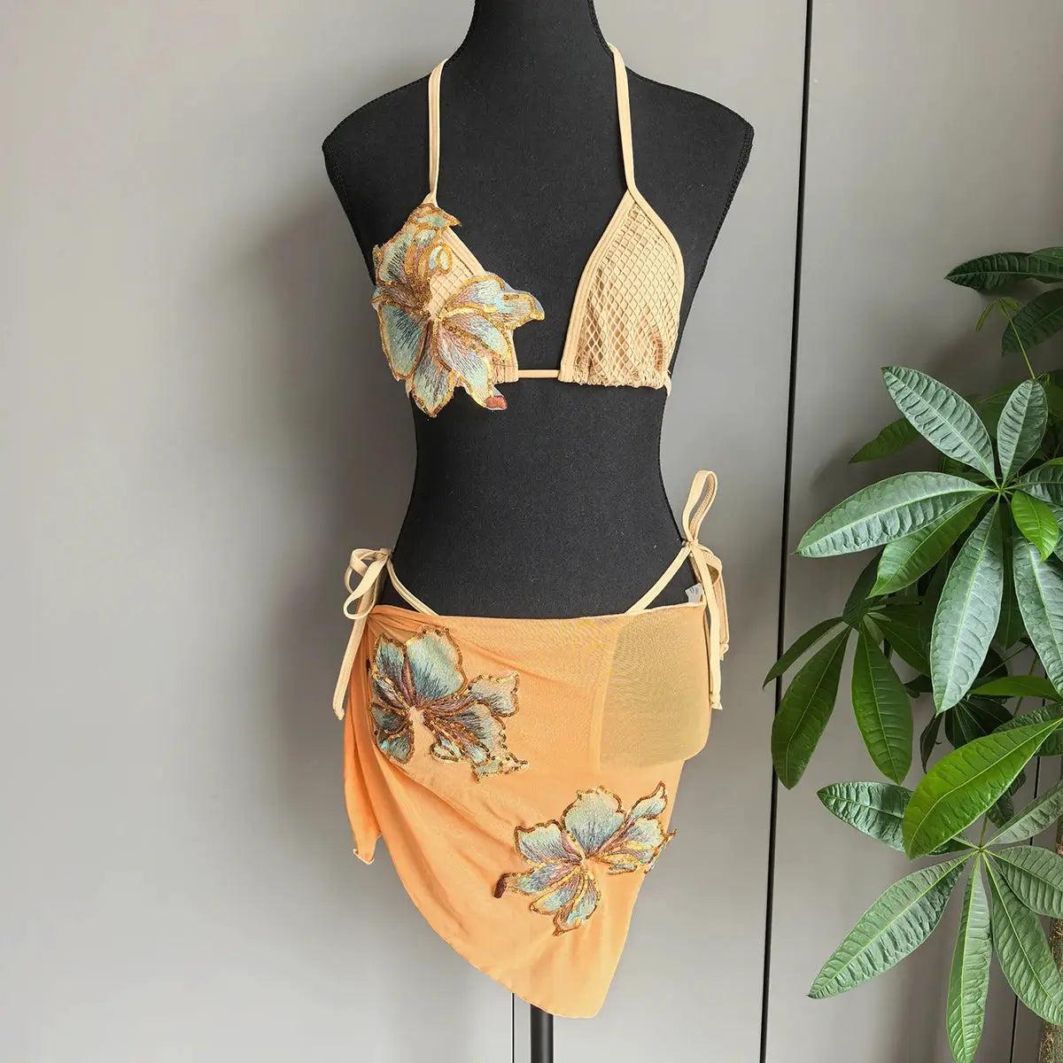3 Pieces Bikini 2025 Sexy Women Swimsuit Swimwear Female Bikini Set Beachwear Bathing Suit Flower Sarong Swimming Suit Cover Ups by AliShop