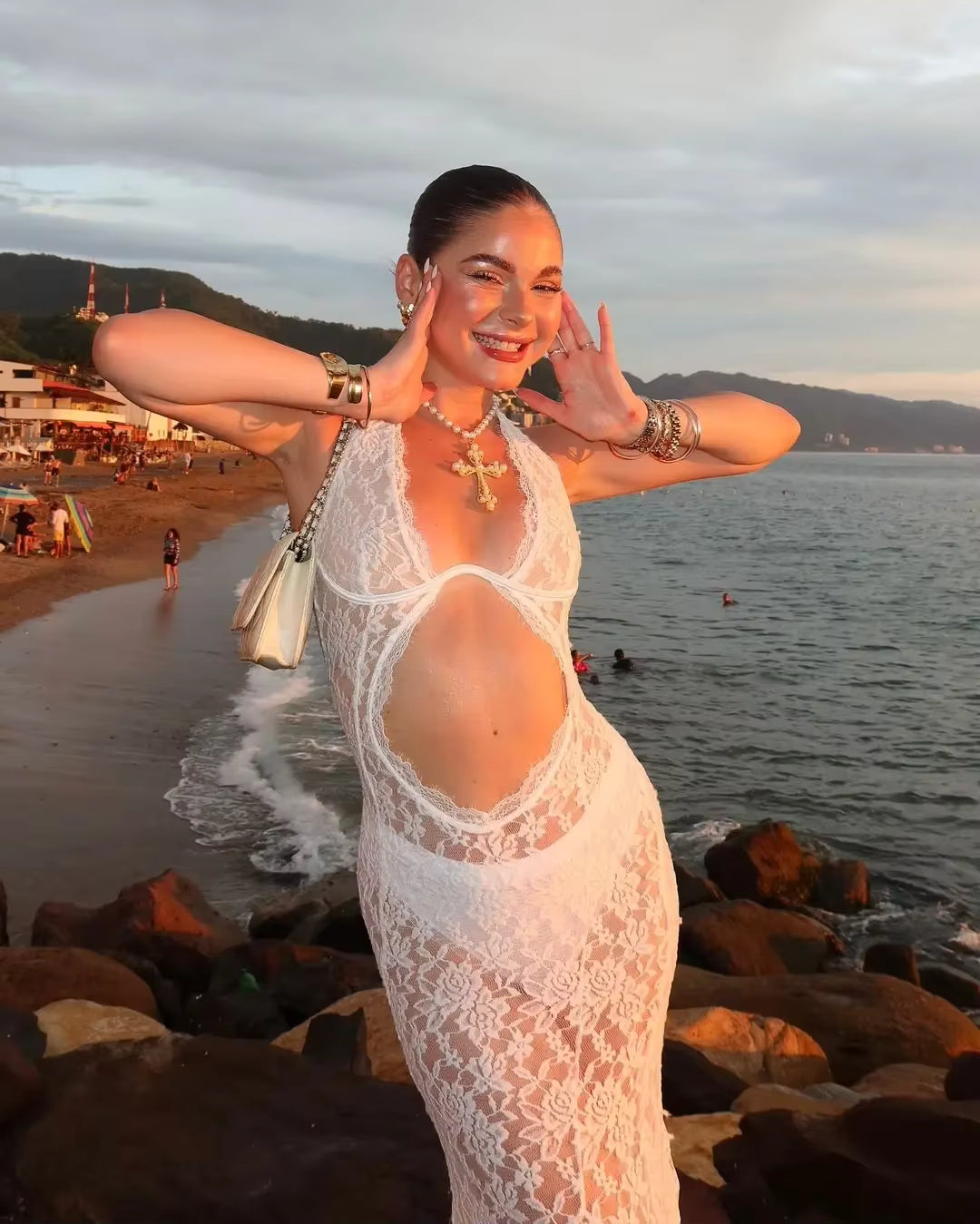 Sexy White Lace Hollow-out Halter Dress Women Chic Sleeveless Off-shoulder Backless Maxi Dresses 2026 Lady Vacation Beach Gowns by AliShop