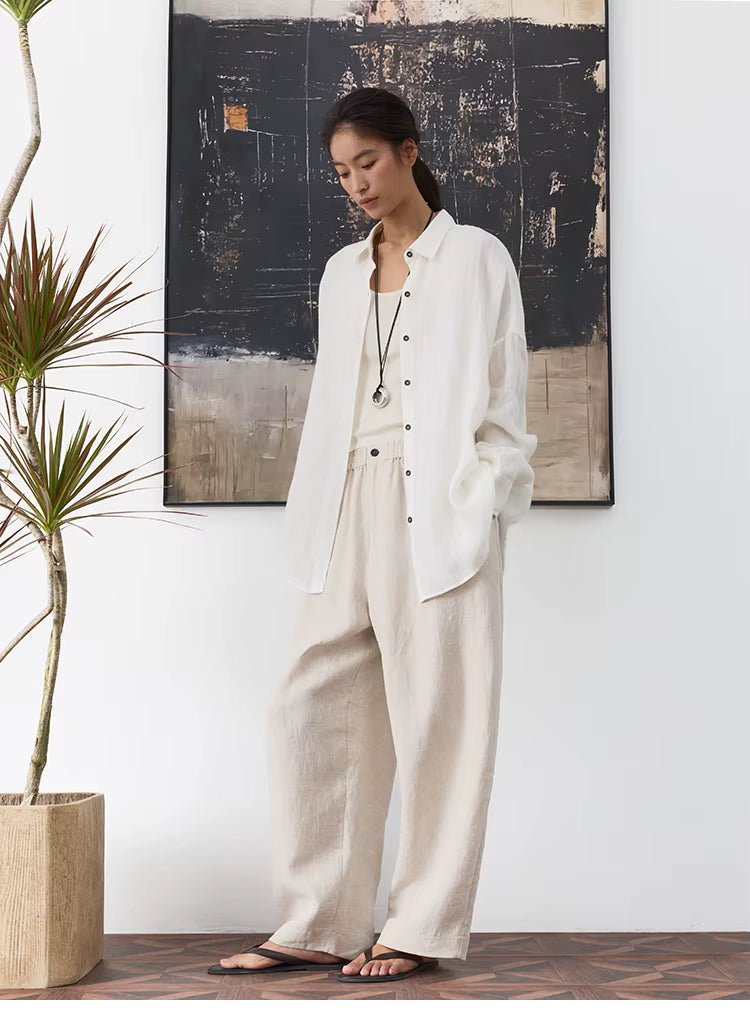 21 Count Ramie Elastic Waist Plus Size Casual Pants Loose Linen Women's Trousers 2026 Spring/Summer Women's Fashion by AliShop