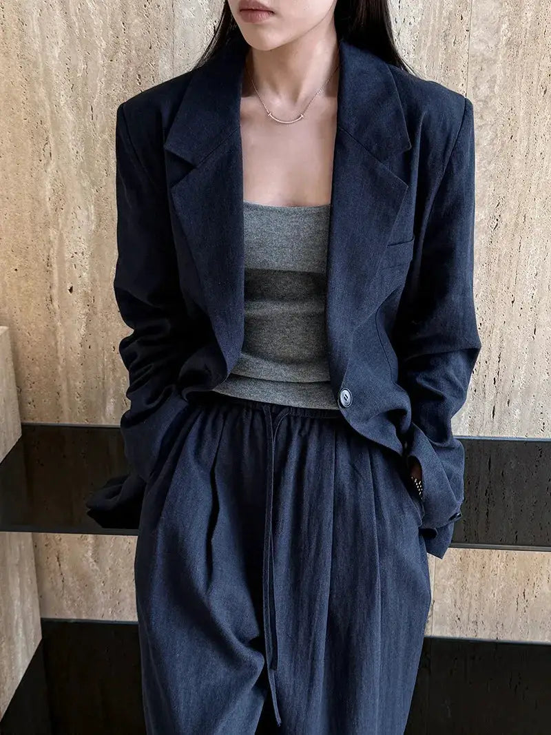 Linen Blazer For Women 2025 Spring Cotton-linen Suit + Pants Set Sold Separately by AliShop