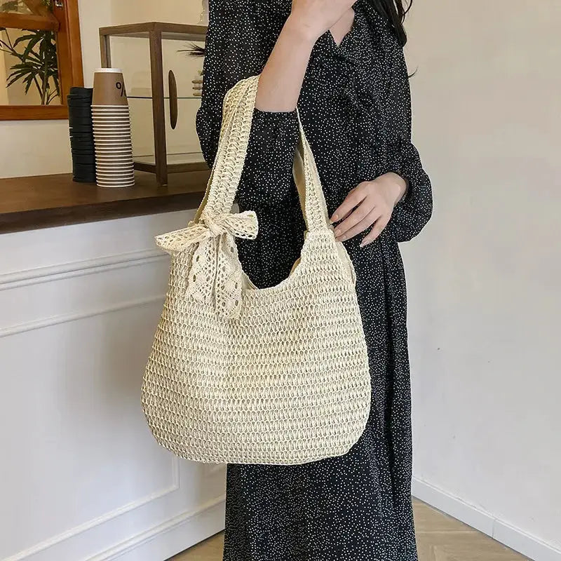 Fashion Rattan Women Shoulder Bags Woven Female Handbags Large Capacity Summer Beach Straw Bags Casual Tote Purses by AliShop