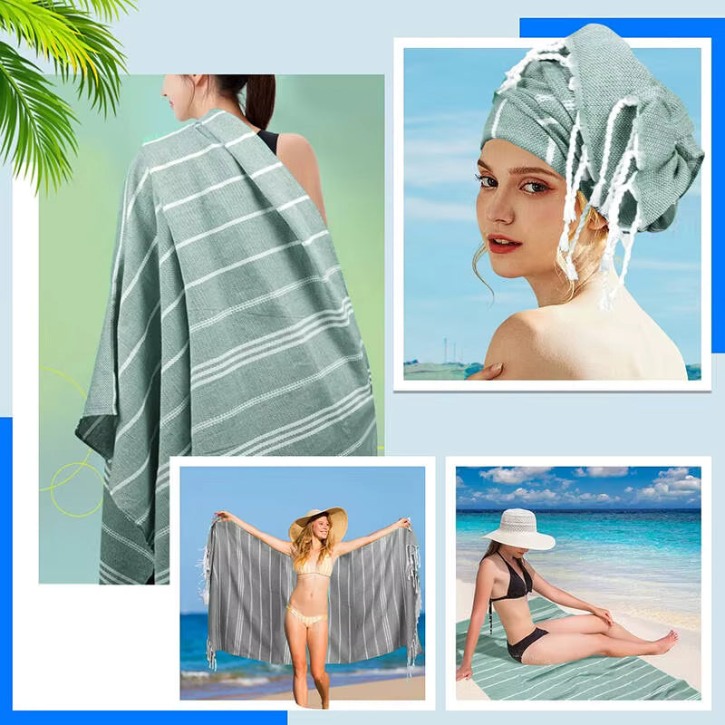 Thin 100X180cm Turkish Beach Towel Oversized Sand Free Tassel Quick Dry Swim Extra Large Light Travel for Adults Gifts Accessories by AliShop