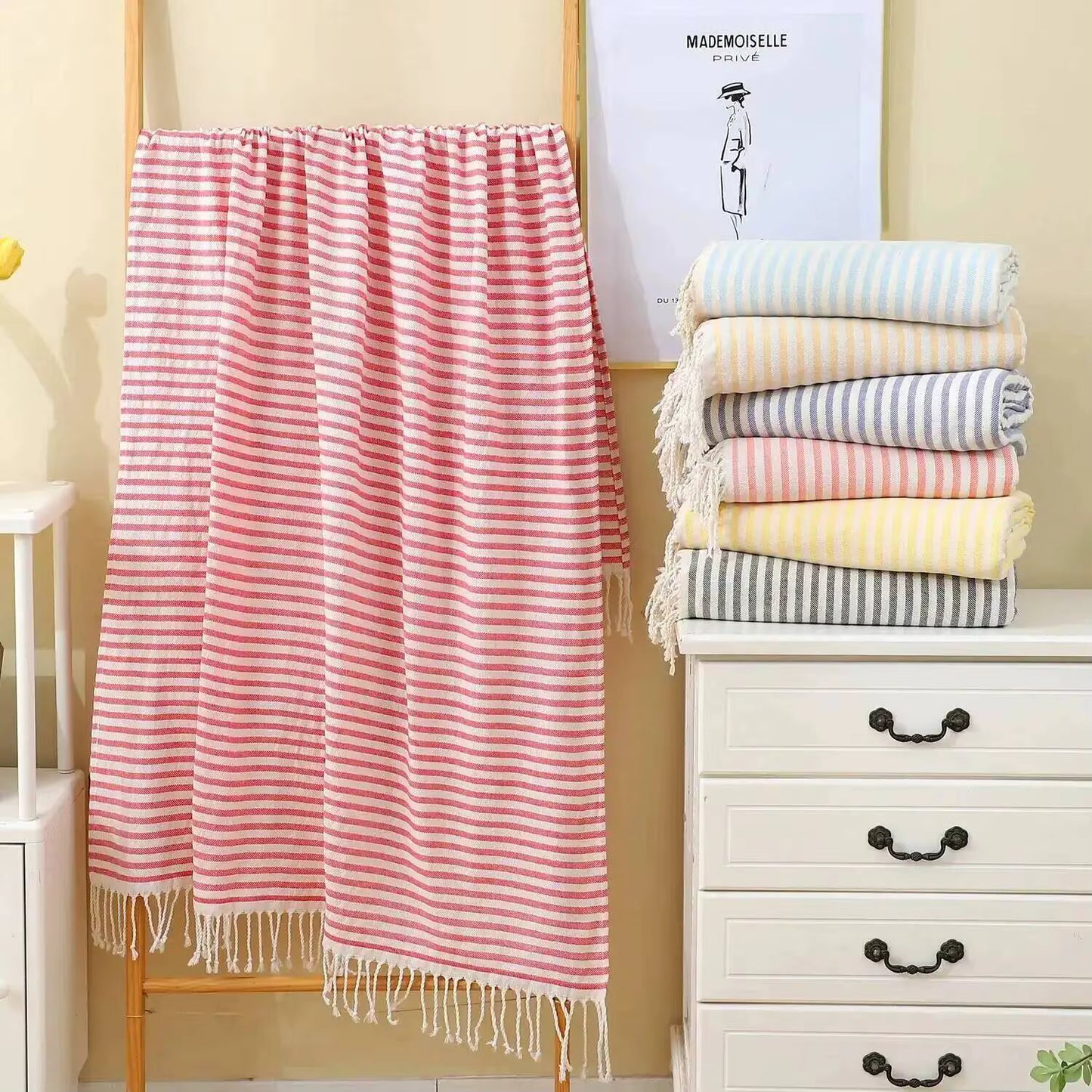 100x180CM Cotton Turkish Beach Towel Sauna Spa Gym Sports Fitness Fringed Bath Towel Shawl Scarf Sang Travel Blanket by AliShop