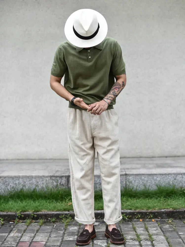 Sauce Zhan Men Pants Ramie Pants Men Summer Breathable Casual Pants Ankle-length Loose Fit Taper Leg by AliShop