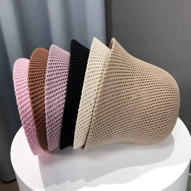 New Summer Beach Solid Wide Brim Bucket Hat For Women Hollow Breathable Sunshade Outdoor Girls Travel Panam Fisherman Cap Gift by AliShop
