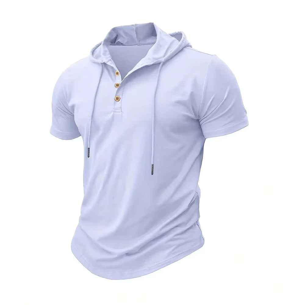 Men's T Shirt Summer Slim Fitness Hooded Short-Sleeved Tees Male Lightweight Hoodie Fitness Breathable Sports Tops by AliShop