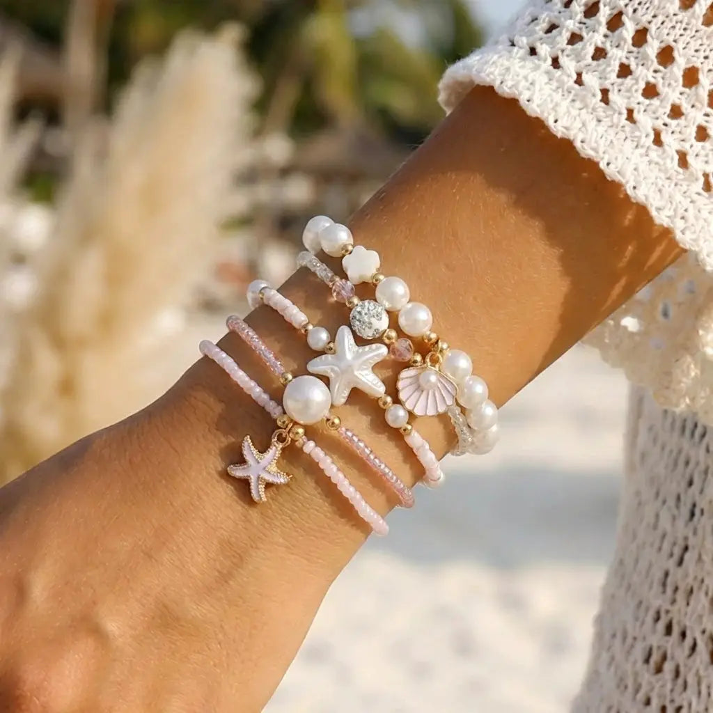 Multilayer Sea Turtle Shell Chain Bracelet Set for Women Elegant Starfish Imitation Pearl Bracelets Resort Wear Jewelry Gift by AliShop