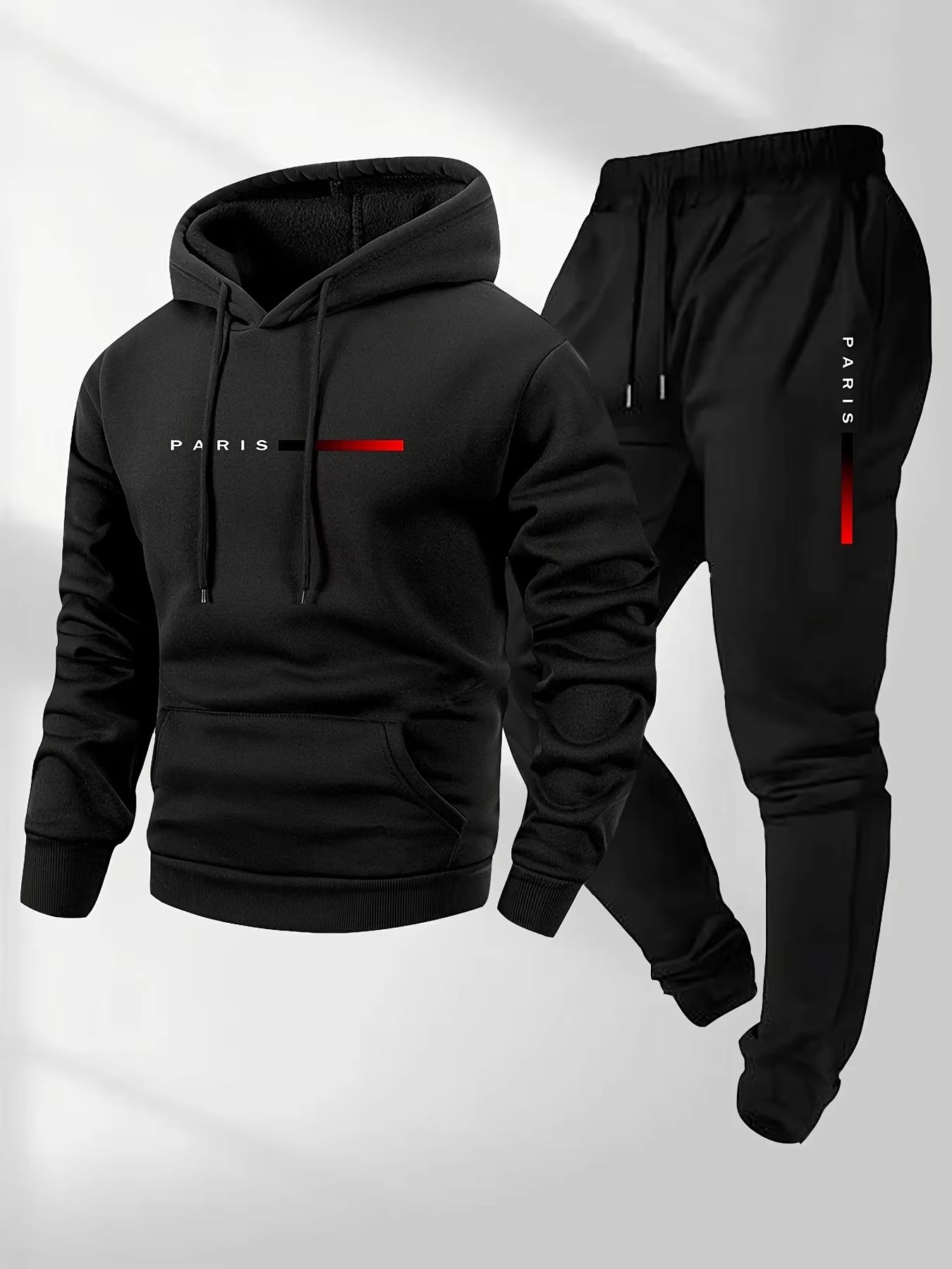 PARIS Letter Print Sweatshirt Suit Men's Fleece Hoodie Pants Set Spring Autumn Winter Warm Casual Sports Pullover Trousers Sets by AliShop