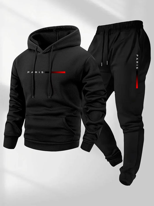 PARIS Letter Print Sweatshirt Suit Men's Fleece Hoodie Pants Set Spring Autumn Winter Warm Casual Sports Pullover Trousers Sets by AliShop