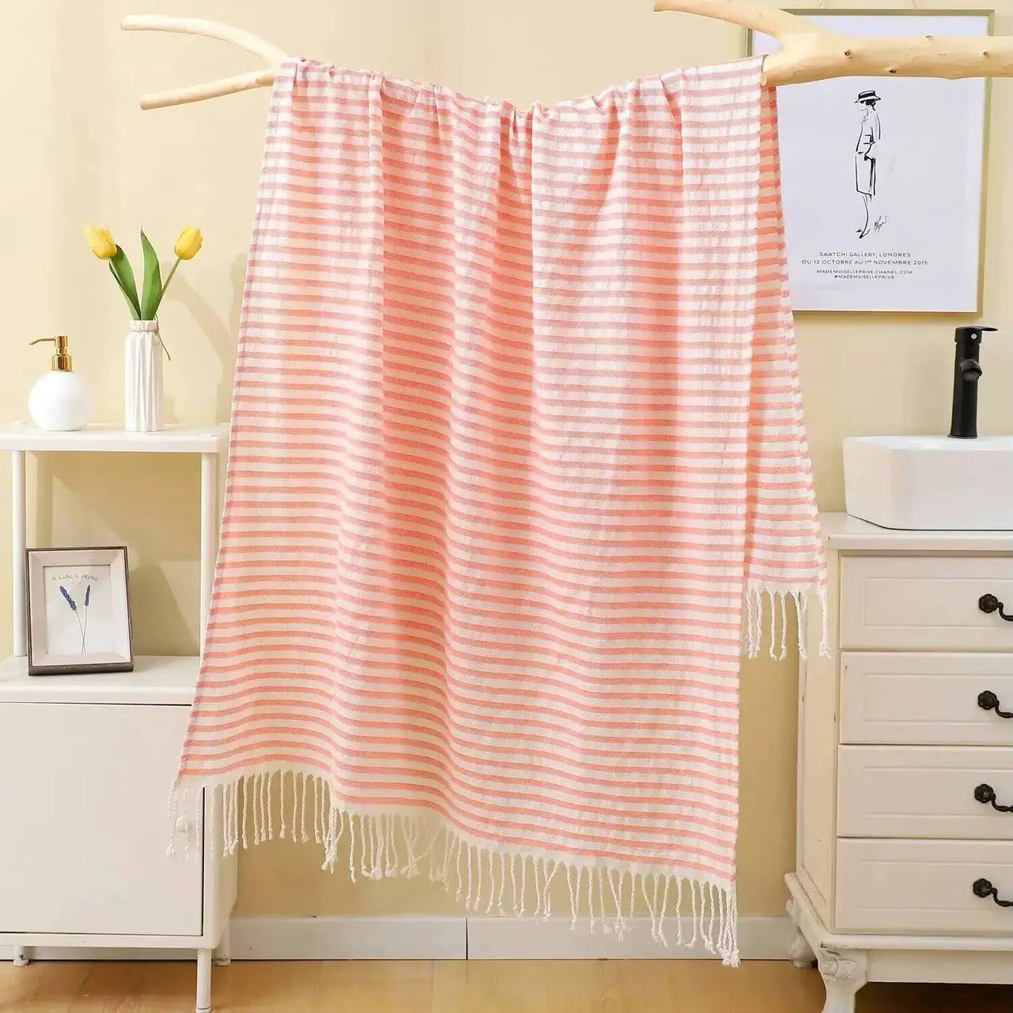 100x180CM Cotton Turkish Beach Towel Sauna Spa Gym Sports Fitness Fringed Bath Towel Shawl Scarf Sang Travel Blanket by AliShop