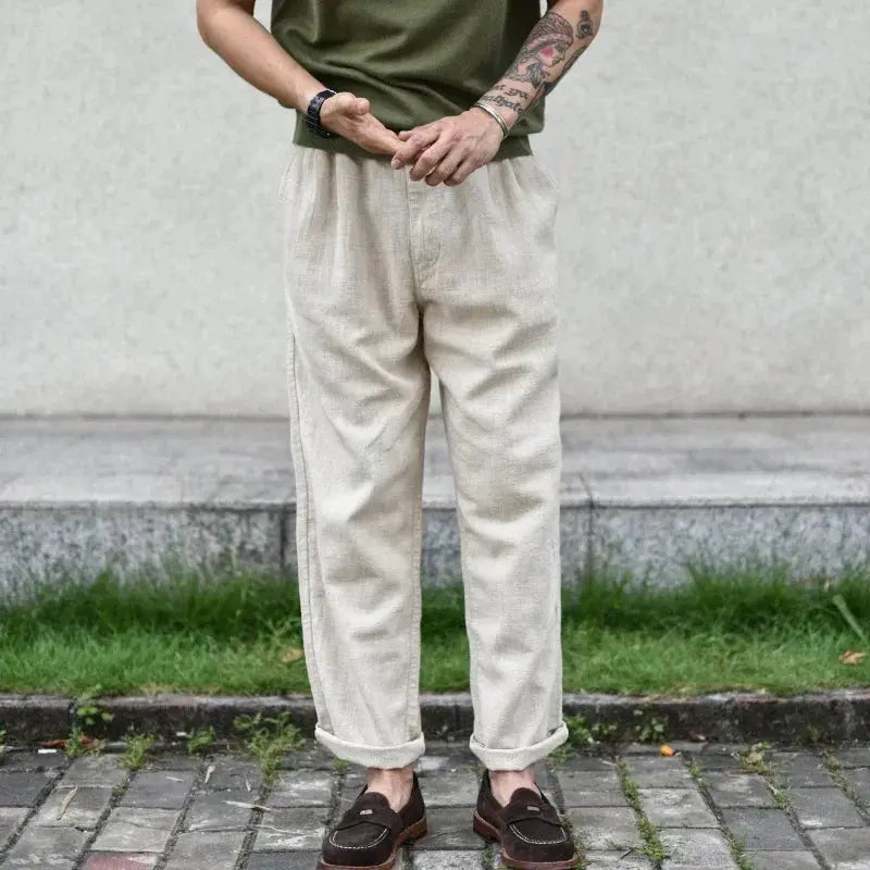Sauce Zhan Men Pants Ramie Pants Men Summer Breathable Casual Pants Ankle-length Loose Fit Taper Leg by AliShop