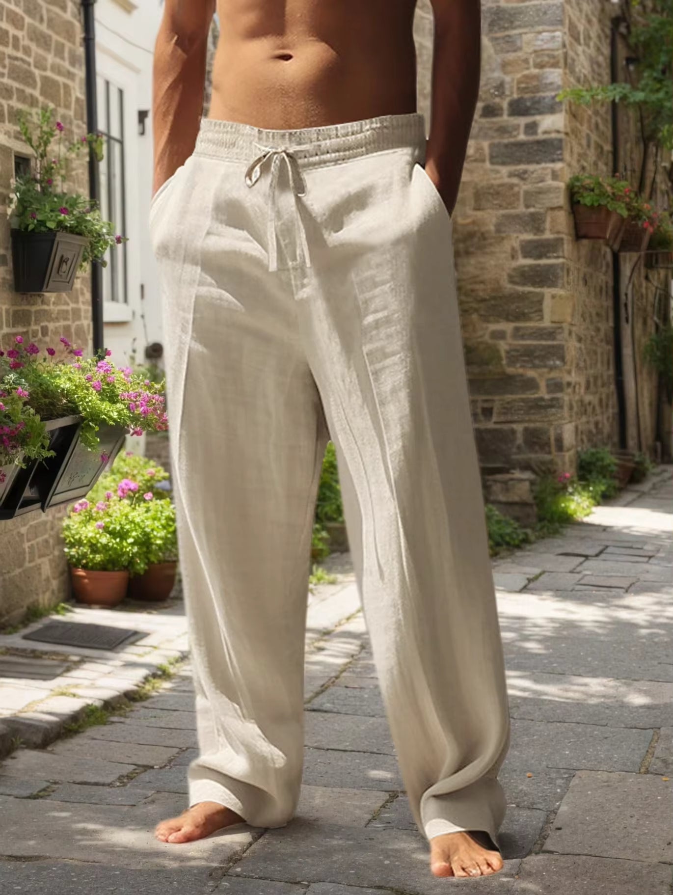 New Men's Beach Pants - Daily Versatile Outdoor Leisure Fitness Simple Cotton Hemp Texture Loose Long Pants for Spring and Summe by AliShop