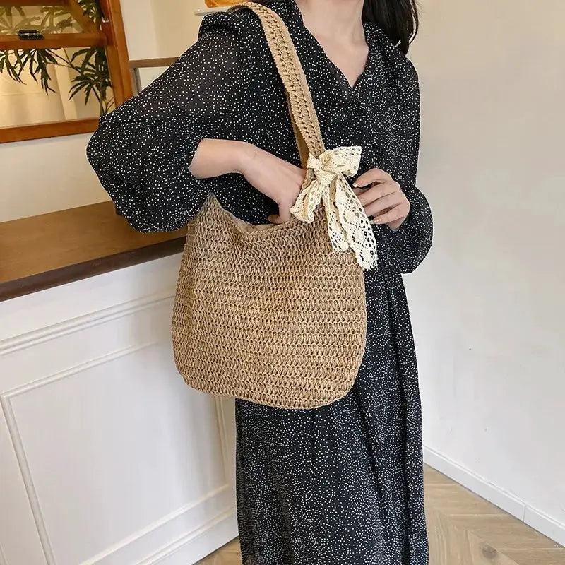 Fashion Rattan Women Shoulder Bags Woven Female Handbags Large Capacity Summer Beach Straw Bags Casual Tote Purses by AliShop