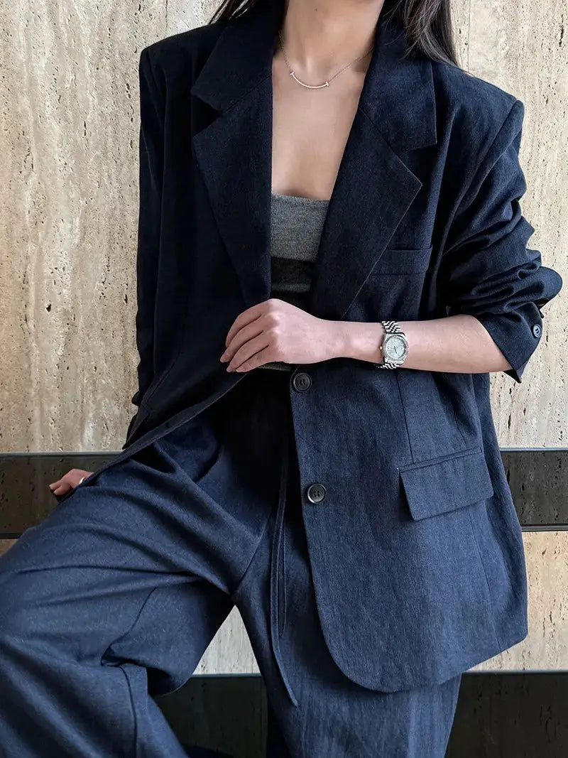Linen Blazer For Women 2025 Spring Cotton-linen Suit + Pants Set Sold Separately by AliShop