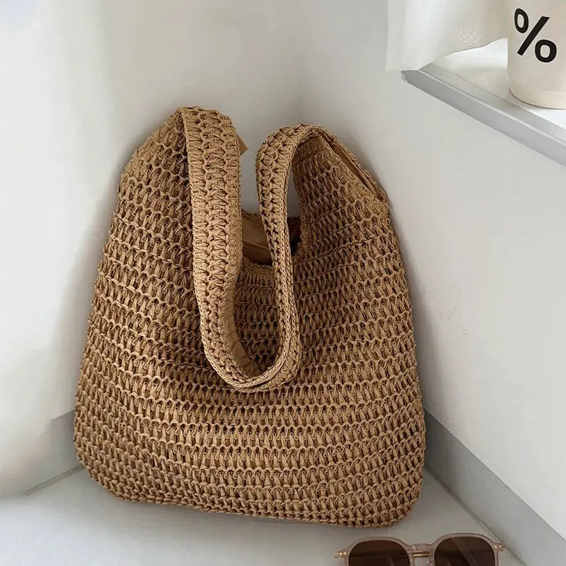 Fashion Rattan Women Shoulder Bags Woven Female Handbags Large Capacity Summer Beach Straw Bags Casual Tote Purses by AliShop