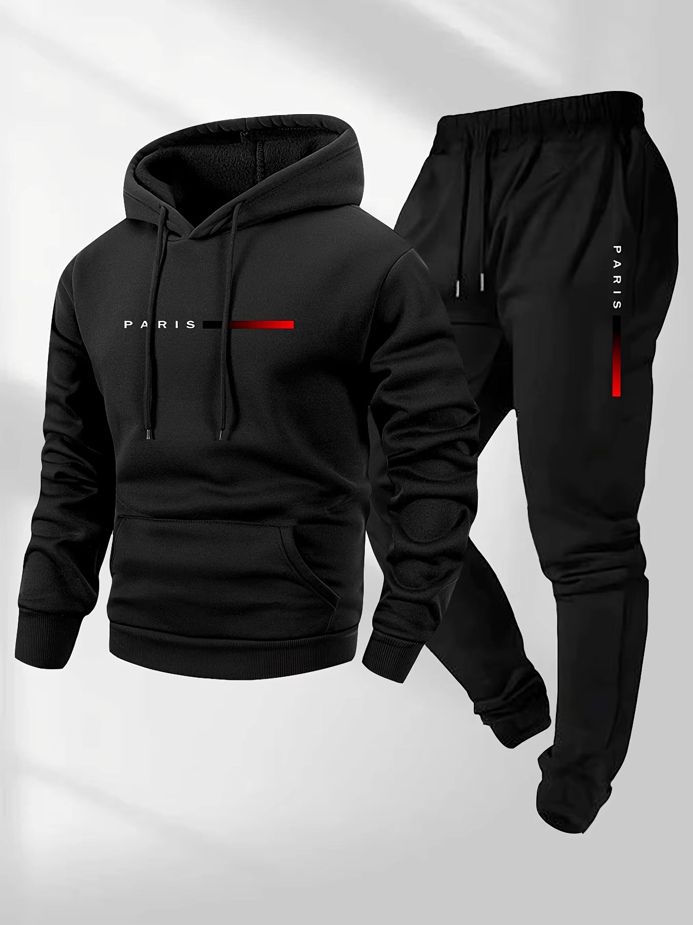 PARIS Letter Print Sweatshirt Suit Men's Fleece Hoodie Pants Set Spring Autumn Winter Warm Casual Sports Pullover Trousers Sets by AliShop