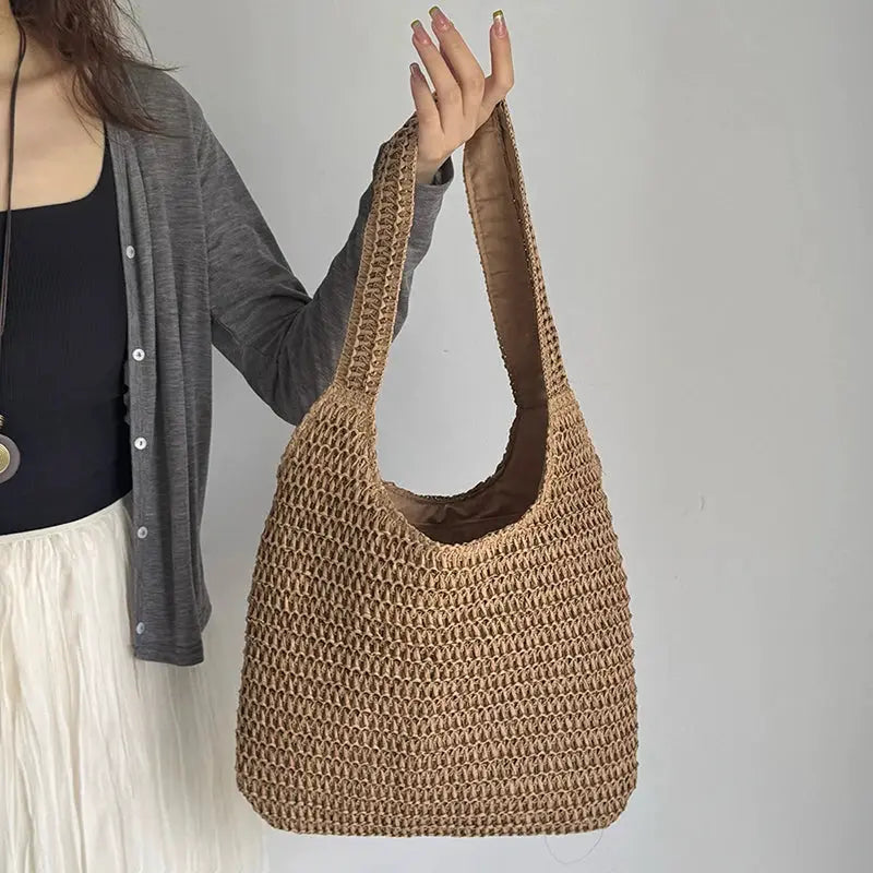Fashion Rattan Women Shoulder Bags Woven Female Handbags Large Capacity Summer Beach Straw Bags Casual Tote Purses by AliShop