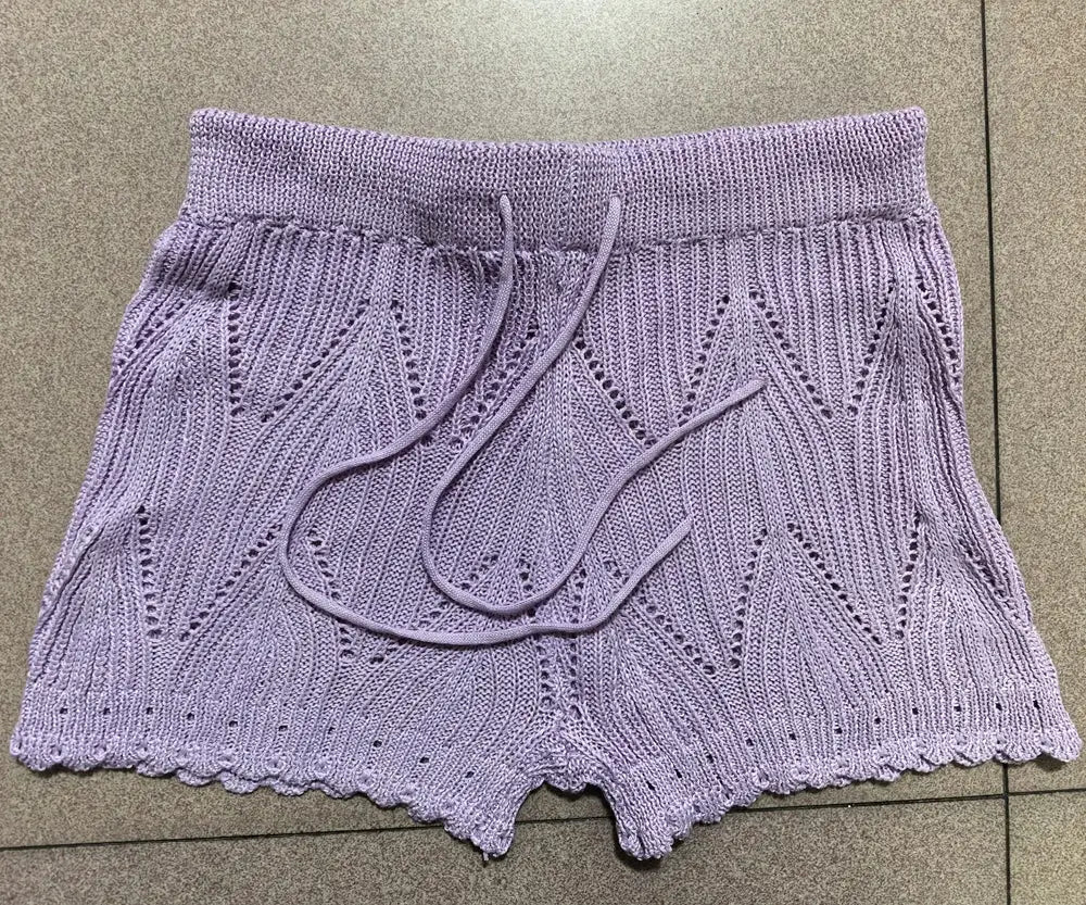 Womens Beach Shorts Hollow Out Knitted Lace Drawstring Elastic Waist Soft Breathable Loose High Waist Summer Bikini Shorts by AliShop