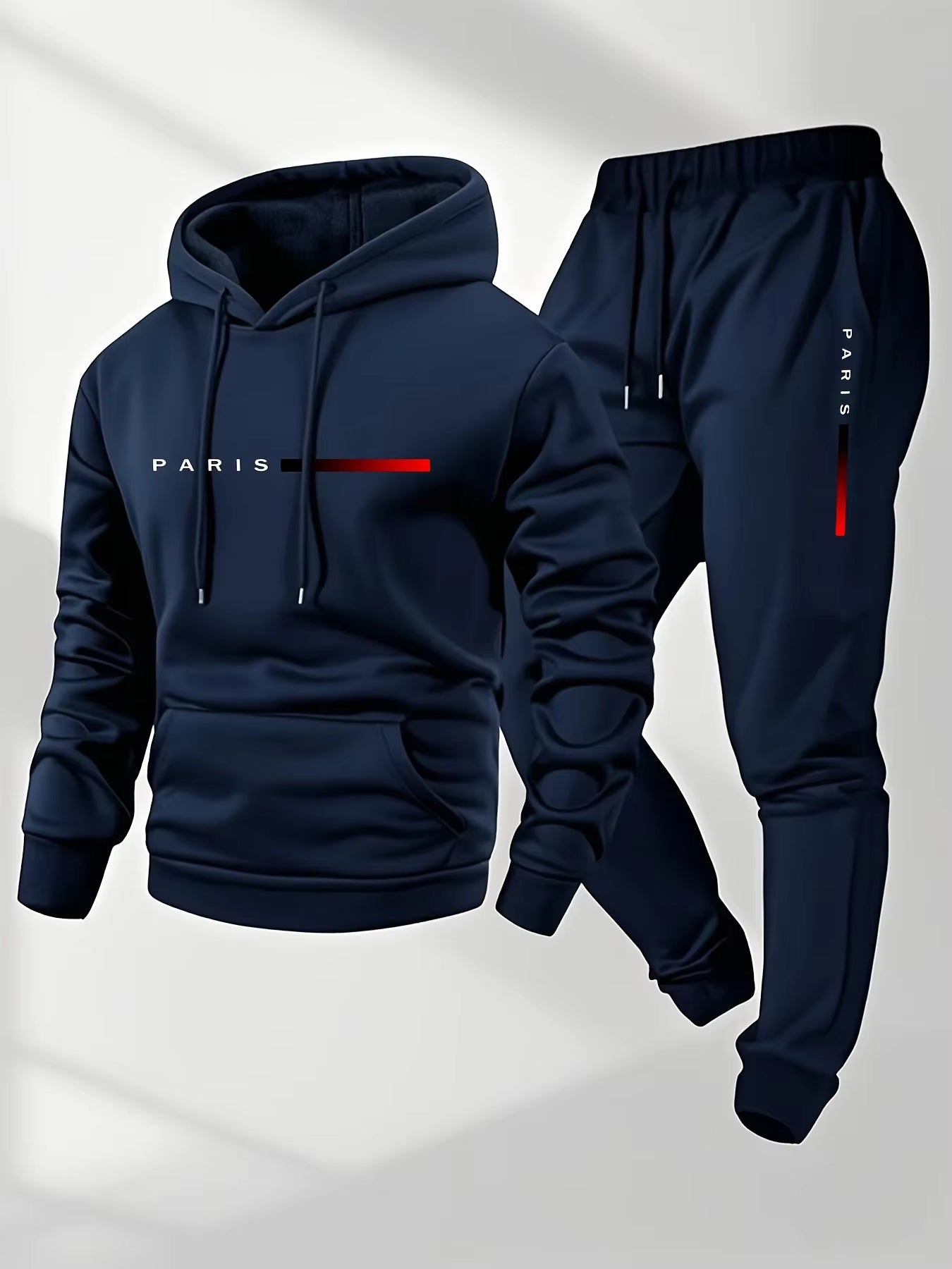 PARIS Letter Print Sweatshirt Suit Men's Fleece Hoodie Pants Set Spring Autumn Winter Warm Casual Sports Pullover Trousers Sets by AliShop
