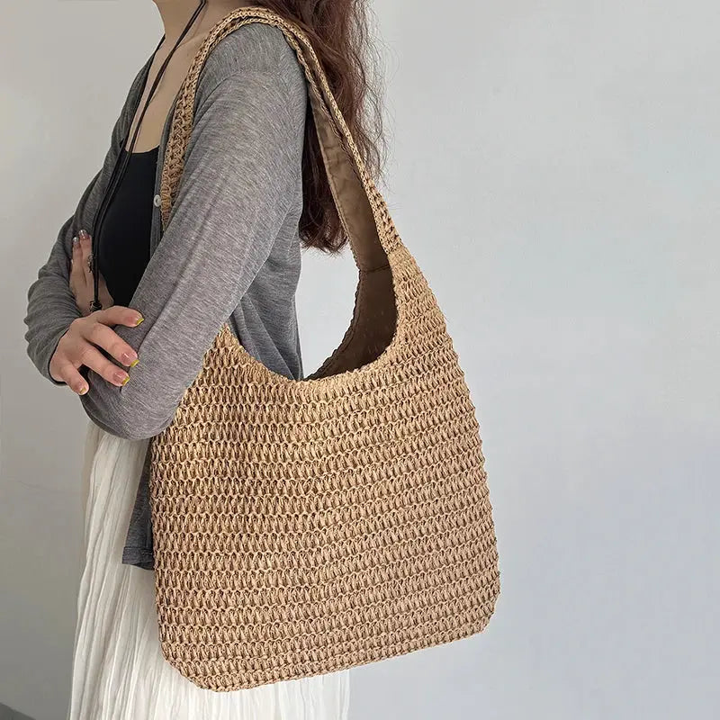 Fashion Rattan Women Shoulder Bags Woven Female Handbags Large Capacity Summer Beach Straw Bags Casual Tote Purses by AliShop