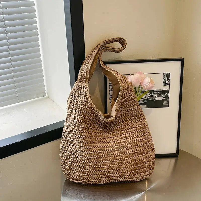 Fashion Rattan Women Shoulder Bags Woven Female Handbags Large Capacity Summer Beach Straw Bags Casual Tote Purses by AliShop