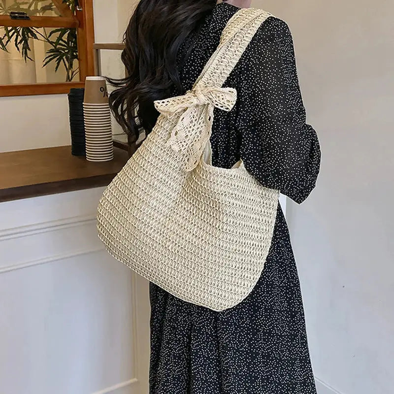 Fashion Rattan Women Shoulder Bags Woven Female Handbags Large Capacity Summer Beach Straw Bags Casual Tote Purses by AliShop
