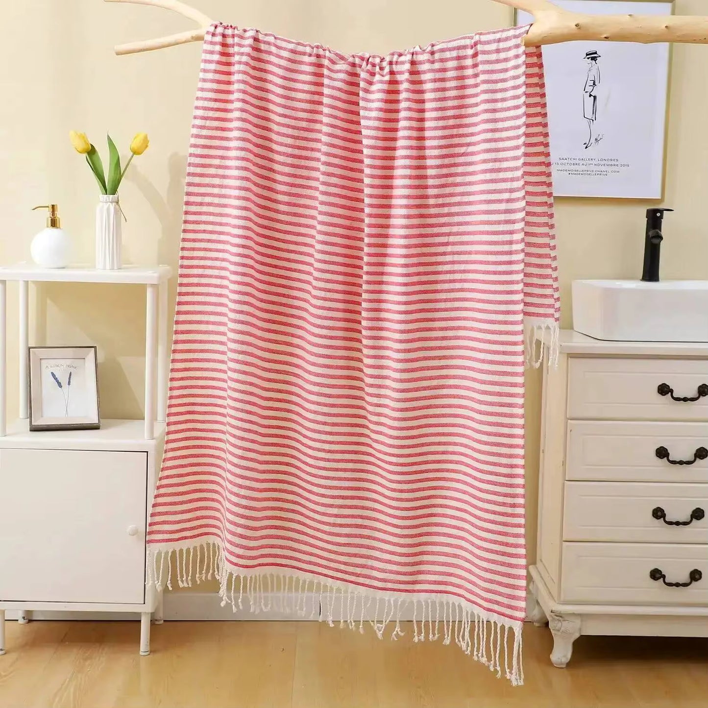 100x180CM Cotton Turkish Beach Towel Sauna Spa Gym Sports Fitness Fringed Bath Towel Shawl Scarf Sang Travel Blanket by AliShop