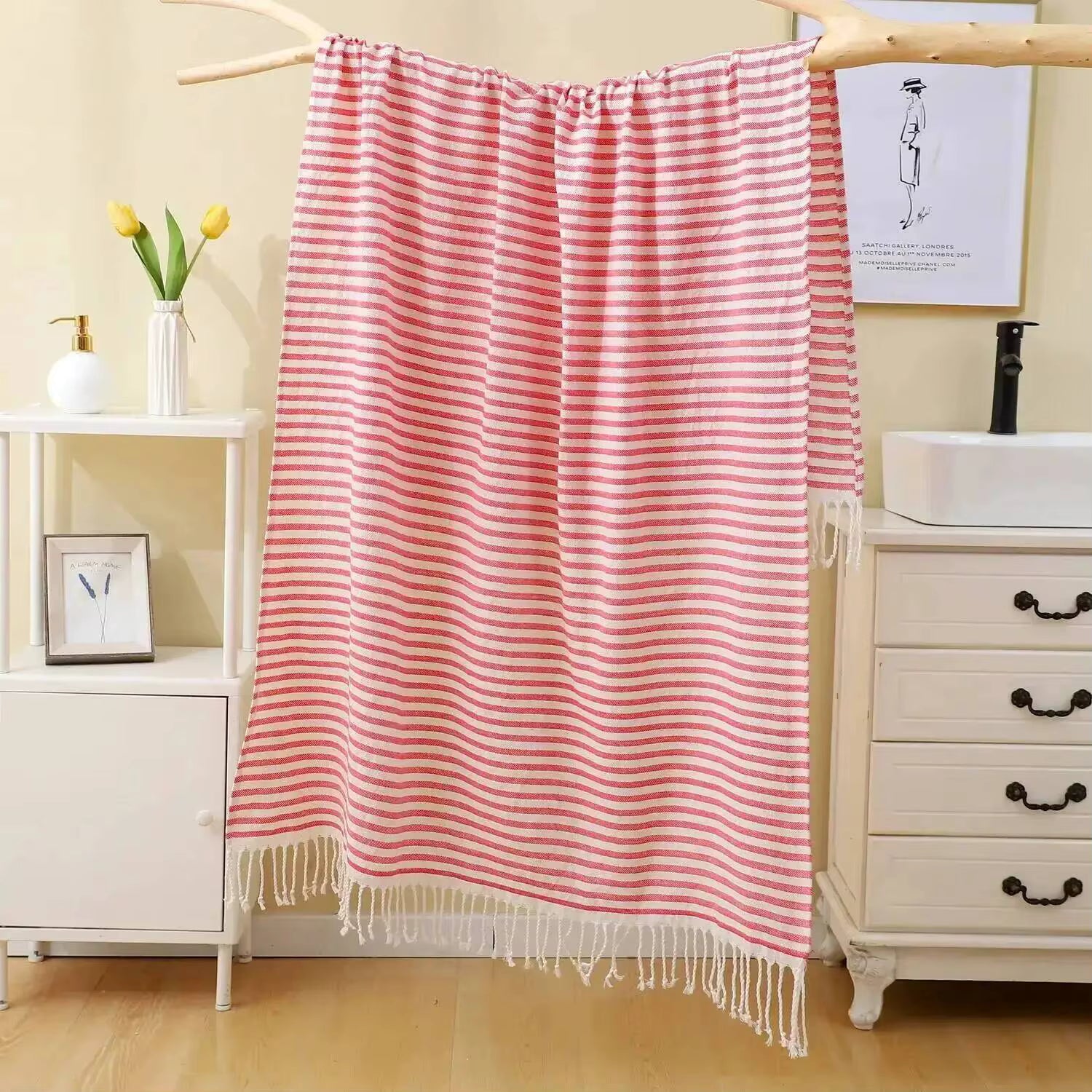 100x180CM Cotton Turkish Beach Towel Sauna Spa Gym Sports Fitness Fringed Bath Towel Shawl Scarf Sang Travel Blanket by AliShop
