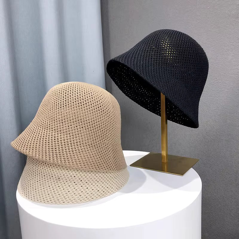 New Summer Beach Solid Wide Brim Bucket Hat For Women Hollow Breathable Sunshade Outdoor Girls Travel Panam Fisherman Cap Gift by AliShop