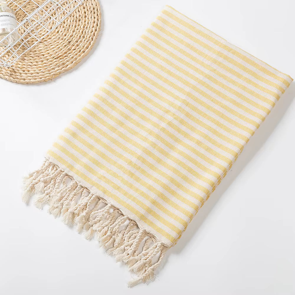 YEUZLI COTTON Hot Sale luxury Striped Tassel 100% cotton sauna spa bath towel For Home 100*180CM Travel Turkish Large beach towel by AliShop