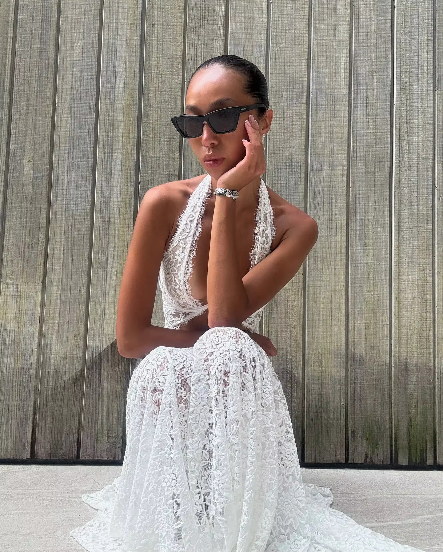 Sexy White Lace Hollow-out Halter Dress Women Chic Sleeveless Off-shoulder Backless Maxi Dresses 2026 Lady Vacation Beach Gowns by AliShop