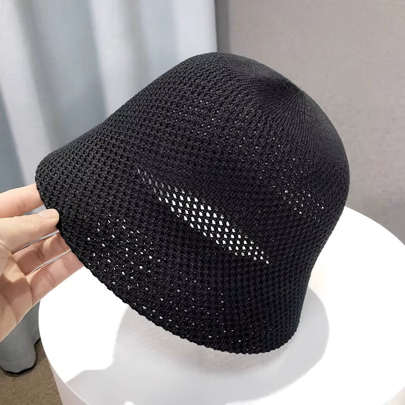 New Summer Beach Solid Wide Brim Bucket Hat For Women Hollow Breathable Sunshade Outdoor Girls Travel Panam Fisherman Cap Gift by AliShop