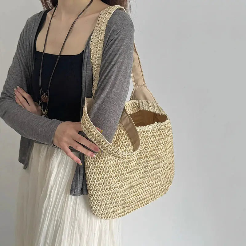 Fashion Rattan Women Shoulder Bags Woven Female Handbags Large Capacity Summer Beach Straw Bags Casual Tote Purses by AliShop