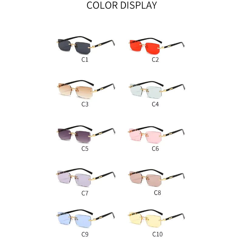 Rimless Rectangle Sunglasses, UV400 Protection Frameless Sun Glasses, Retro Eyewear for Women & Men by AliShop