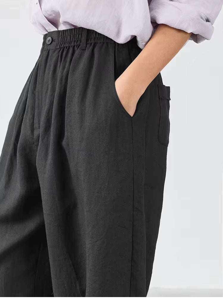 21 Count Ramie Elastic Waist Plus Size Casual Pants Loose Linen Women's Trousers 2026 Spring/Summer Women's Fashion by AliShop