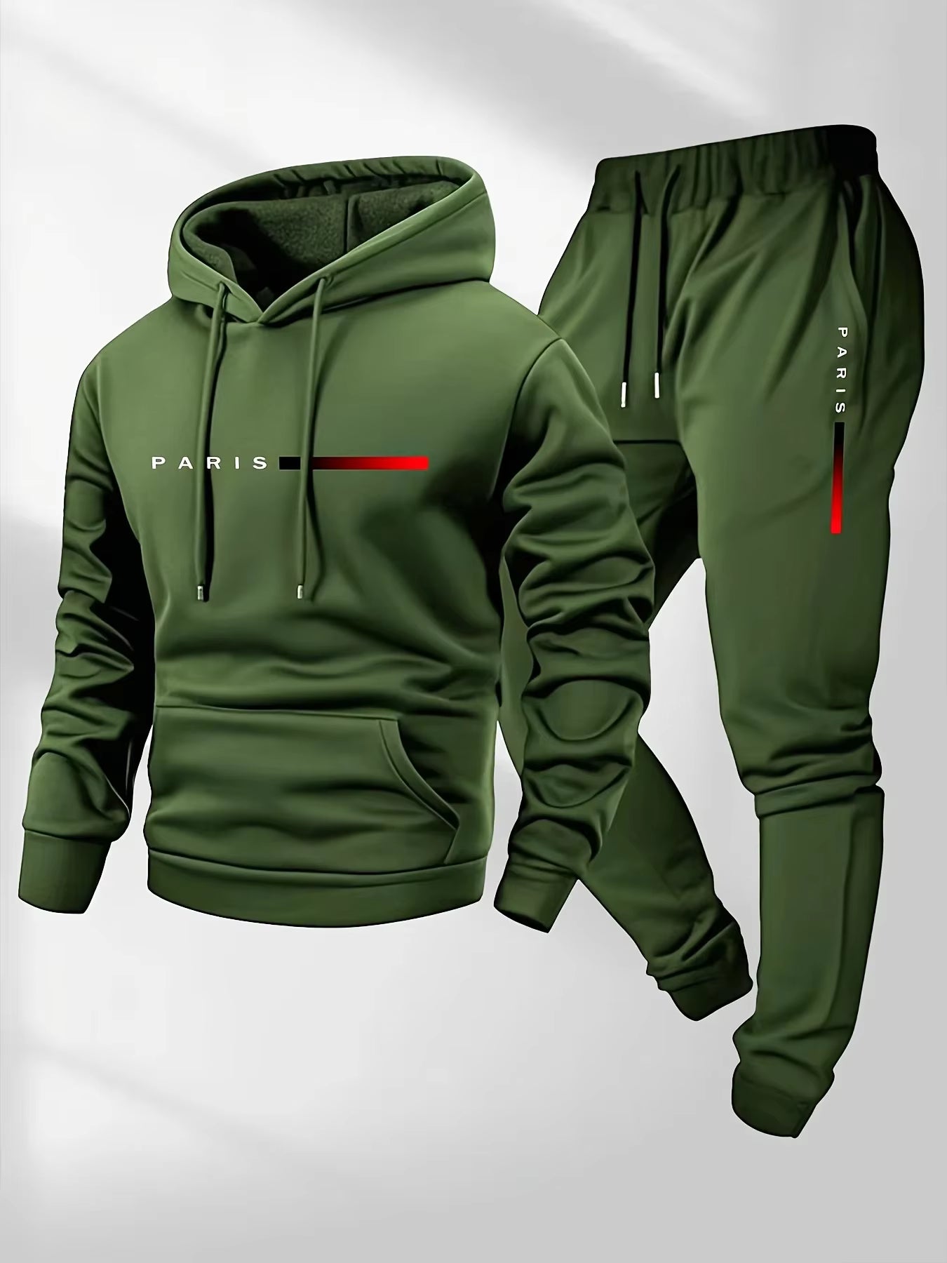 PARIS Letter Print Sweatshirt Suit Men's Fleece Hoodie Pants Set Spring Autumn Winter Warm Casual Sports Pullover Trousers Sets by AliShop