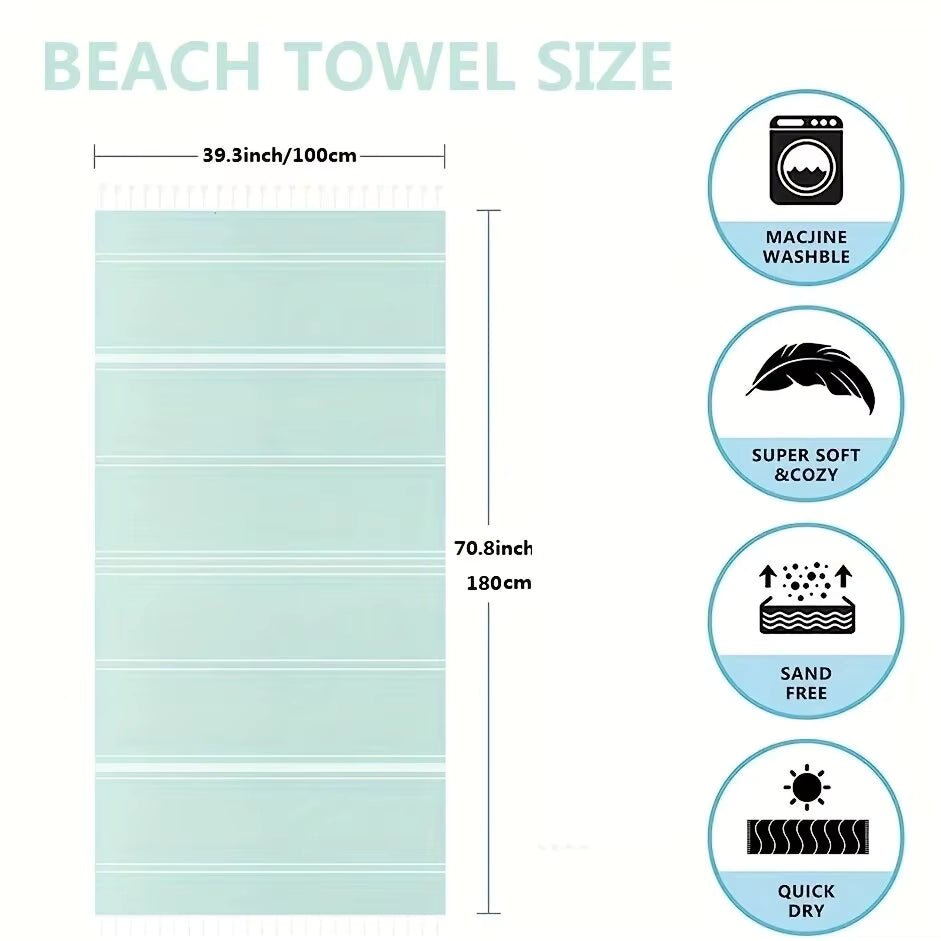Thin 100X180cm Turkish Beach Towel Oversized Sand Free Tassel Quick Dry Swim Extra Large Light Travel for Adults Gifts Accessories by AliShop