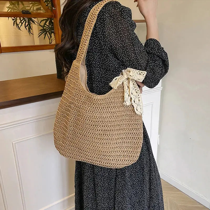 Fashion Rattan Women Shoulder Bags Woven Female Handbags Large Capacity Summer Beach Straw Bags Casual Tote Purses by AliShop