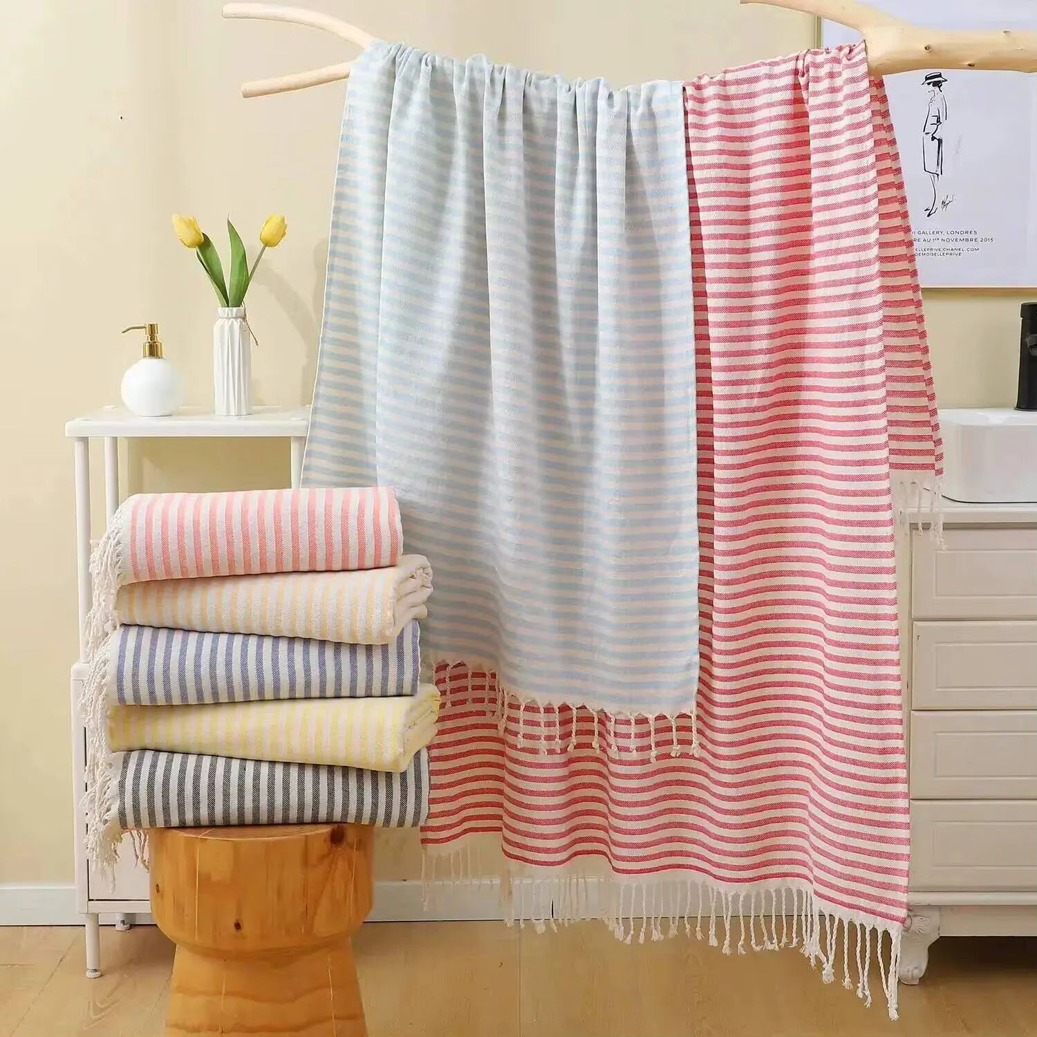 100x180CM Cotton Turkish Beach Towel Sauna Spa Gym Sports Fitness Fringed Bath Towel Shawl Scarf Sang Travel Blanket by AliShop