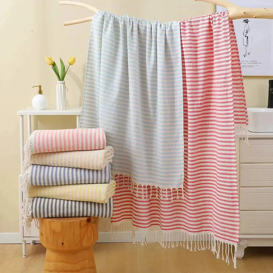 100x180CM Cotton Turkish Beach Towel Sauna Spa Gym Sports Fitness Fringed Bath Towel Shawl Scarf Sang Travel Blanket by AliShop