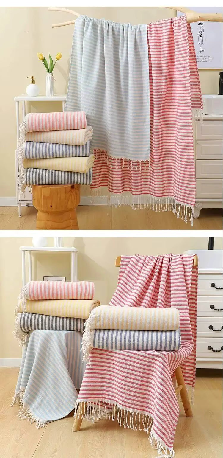 100x180CM Cotton Turkish Beach Towel Sauna Spa Gym Sports Fitness Fringed Bath Towel Shawl Scarf Sang Travel Blanket by AliShop