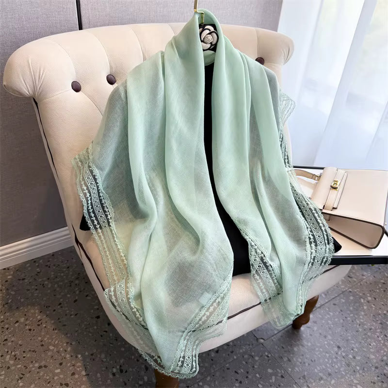 Bohemian Solid Lace Trim Scarf for Women Square Cotton Hijabs Soft Sun-Protection Shawl Summer Beach Sarong Headband 2026 by AliShop