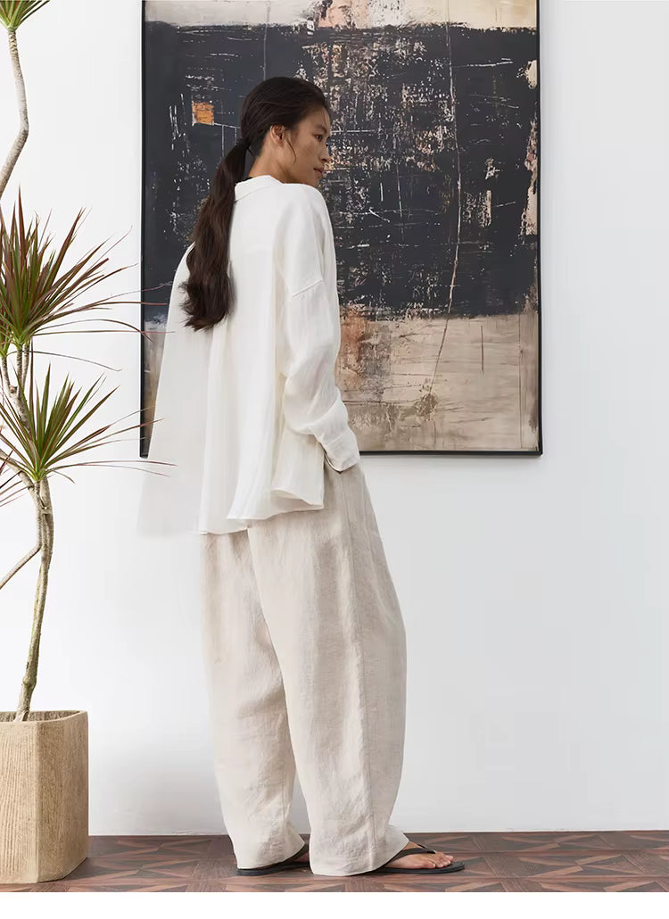 21 Count Ramie Elastic Waist Plus Size Casual Pants Loose Linen Women's Trousers 2026 Spring/Summer Women's Fashion by AliShop
