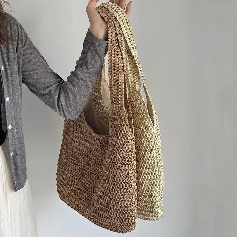 Fashion Rattan Women Shoulder Bags Woven Female Handbags Large Capacity Summer Beach Straw Bags Casual Tote Purses by AliShop