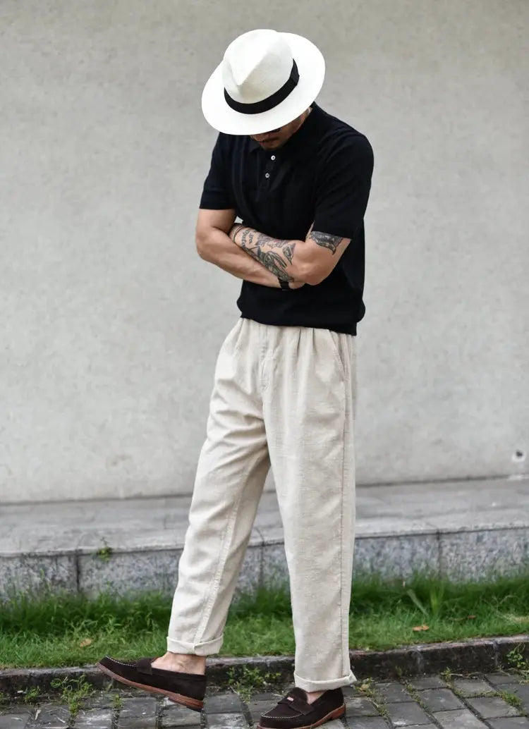 Sauce Zhan Men Pants Ramie Pants Men Summer Breathable Casual Pants Ankle-length Loose Fit Taper Leg by AliShop